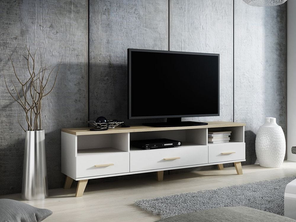 Veneti TV stolík 180 cm OLINA - dub sonoma / biely